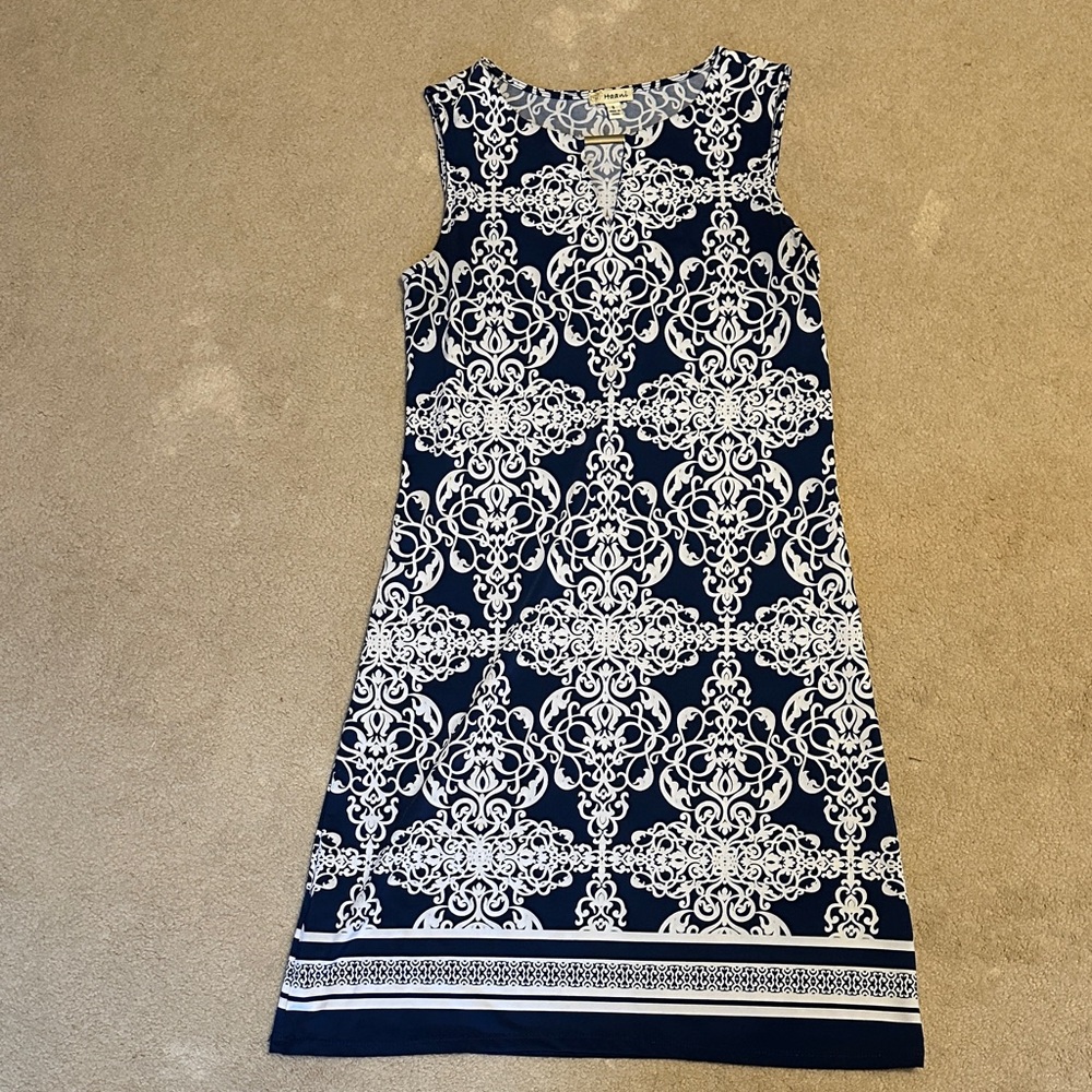 Haani Navy and White Patterned Midi Dress